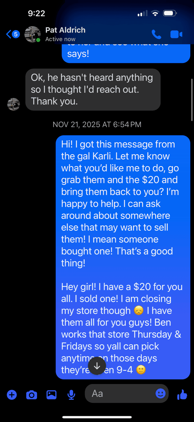Amber responds. She hasn't talked to Karli in a while. She'll reach out.