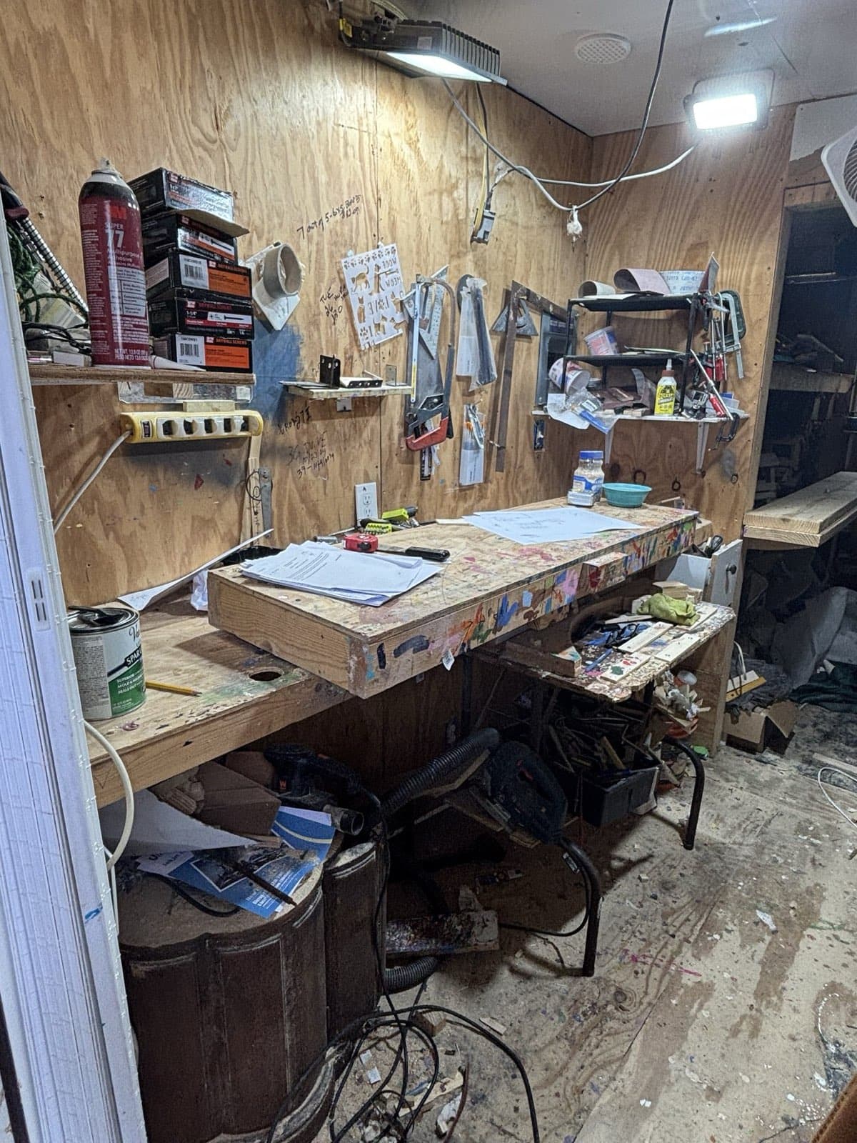 Paul Allabaugh's primary workbench where every Rainbow Bridge was shaped