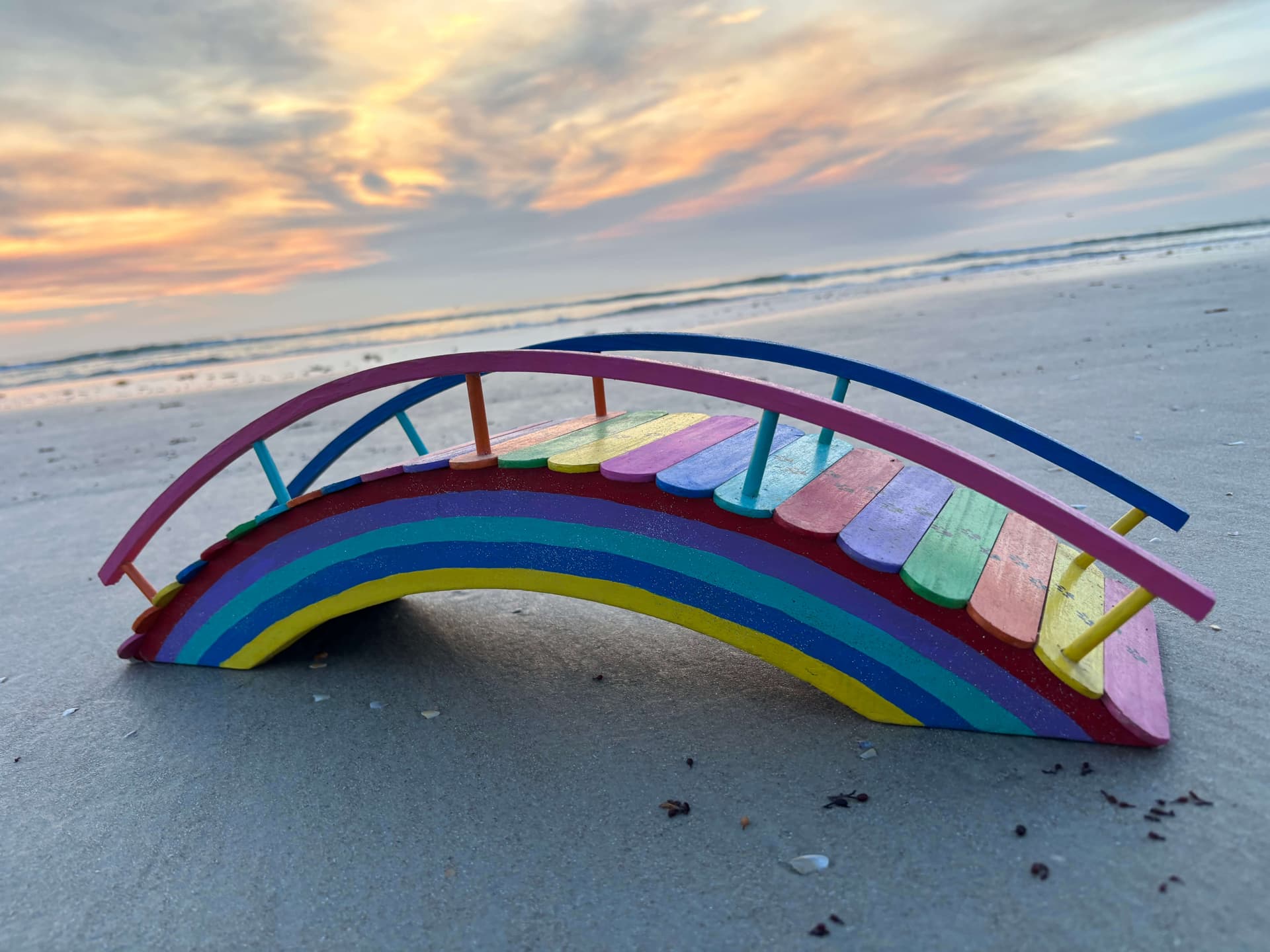 The rainbow underside of one of Paul's bridges glowing under the sunrise